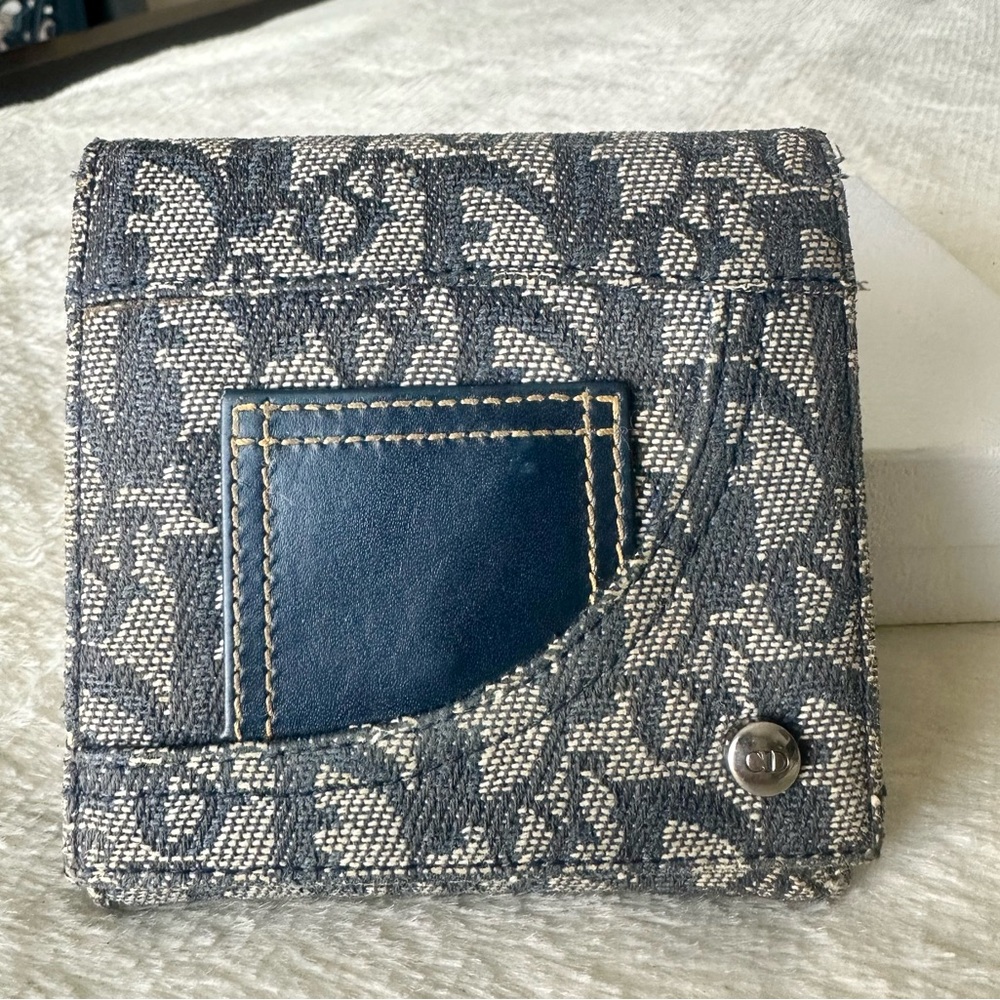 Christian Dior Blue Canvas Trifold Wallet